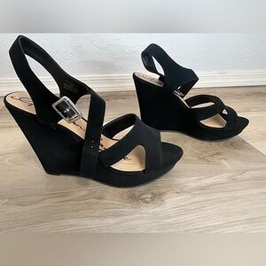 Black suede wedges
